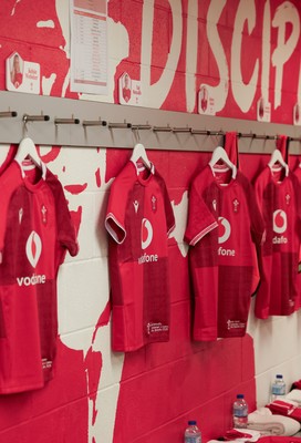270626 - Barbarians v Wales Women -  Wales Women match jerseys in the changing room