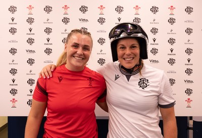 270626 - Barbarians v Wales Women - Alex Callender of Wales and Emily Chancellor of Barbarians at the coin toss