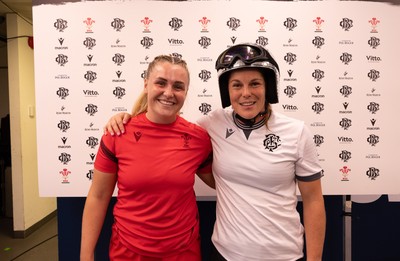 270626 - Barbarians v Wales Women - Alex Callender of Wales and Emily Chancellor of Barbarians at the coin toss