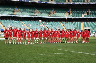 270626 - Barbarians v Wales Women - Wales line up for the anthems ahead of the match