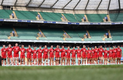 270626 - Barbarians v Wales Women - Wales line up for the anthems ahead of the match