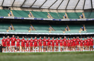 270626 - Barbarians v Wales Women - Wales line up for the anthems ahead of the match