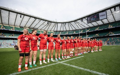 270626 - Barbarians v Wales Women - Wales line up for the anthems ahead of the match