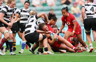 270626 - Barbarians v Wales Women - Molly Reardon of Wales is held short of the line up