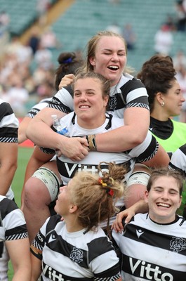 270626 - Barbarians v Wales Women - Wales international Carys Phillips of Barbarians with team mate Amy Rule of Barbarians as they pose for photographs at the end of the match