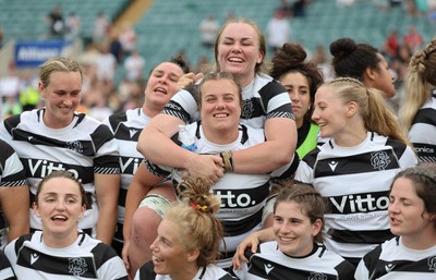 270626 - Barbarians v Wales Women - Wales international Carys Phillips of Barbarians with team mate Amy Rule of Barbarians as they pose for photographs at the end of the match