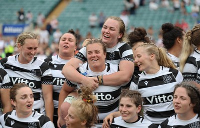 270626 - Barbarians v Wales Women - Wales international Carys Phillips of Barbarians with team mate Amy Rule of Barbarians as they pose for photographs at the end of the match