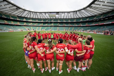 270626 - Barbarians v Wales Women - The Wales team huddle up at the end of the match
