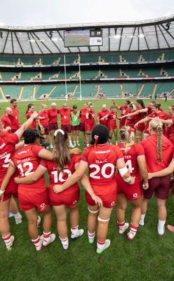 270626 - Barbarians v Wales Women - The Wales team huddle up at the end of the match