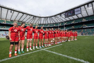 270626 - Barbarians v Wales Women - Wales line up for the anthems 