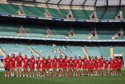 270626 - Barbarians v Wales Women - Wales line up for the anthems 