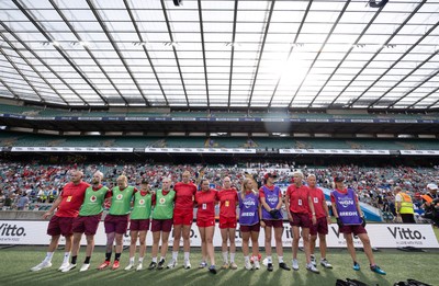 270626 - Barbarians v Wales Women - Wales management and support staff line up for the anthems 