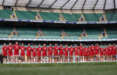 270626 - Barbarians v Wales Women - Wales line up for the anthems 