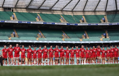270626 - Barbarians v Wales Women - Wales line up for the anthems 