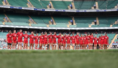 270626 - Barbarians v Wales Women - Wales line up for the anthems ahead of the match