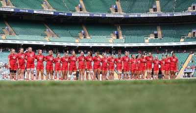 270626 - Barbarians v Wales Women - Wales line up for the anthems ahead of the match
