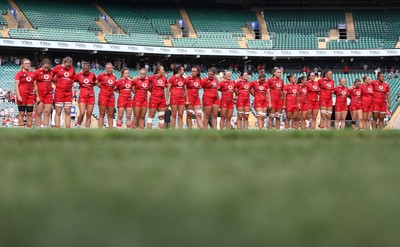 270626 - Barbarians v Wales Women - Wales line up for the anthems ahead of the match