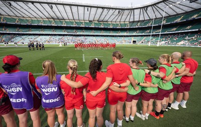 270626 - Barbarians v Wales Women - Wales line up for the anthems ahead of the match