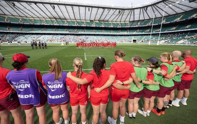 270626 - Barbarians v Wales Women - Wales line up for the anthems ahead of the match