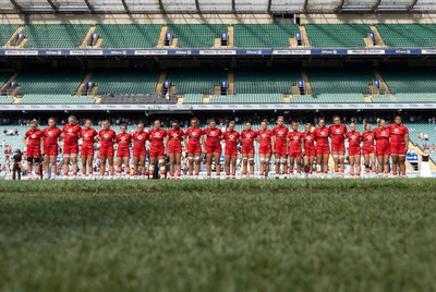 270626 - Barbarians v Wales Women - Wales line up for the anthems ahead of the match