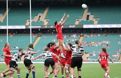 270626 - Barbarians v Wales Women - Lucy Isaac of Wales wins the line out