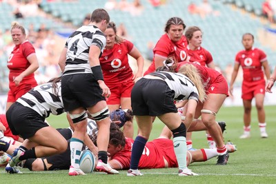 270626 - Barbarians v Wales Women - Jorja Aiono of Wales powers over to score try