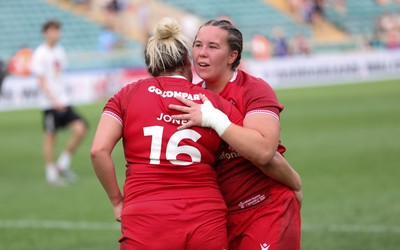 270626 - Barbarians v Wales Women - Katherine Baverstock of Wales and Kelsey Jones of Wales at the end of the match