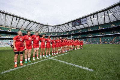 270626 - Barbarians v Wales Women - The Wales team line up for the anthems ahead of the match