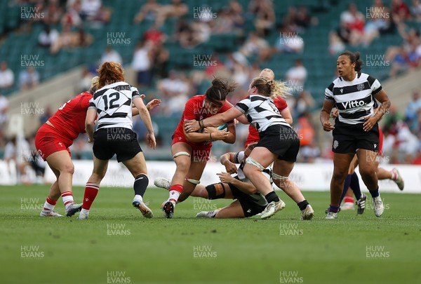 270626 - Barbarians Women v Wales Women - Friendly - Jorja Aiono of Wales is challenged by Amy Rule of Barbarians 