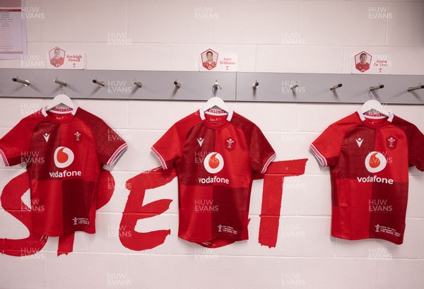 270626 - Barbarians v Wales Women -  Wales Women match jerseys in the changing room