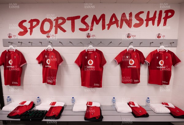 270626 - Barbarians v Wales Women -  Wales Women match jerseys in the changing room