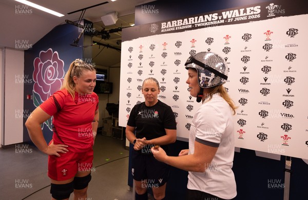 270626 - Barbarians v Wales Women - Alex Callender of Wales and Emily Chancellor of Barbarians at the coin toss