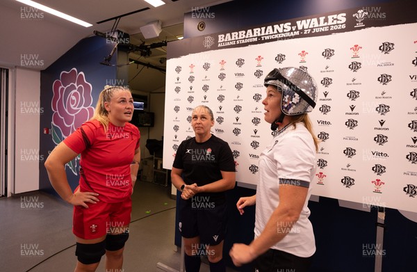 270626 - Barbarians v Wales Women - Alex Callender of Wales and Emily Chancellor of Barbarians at the coin toss