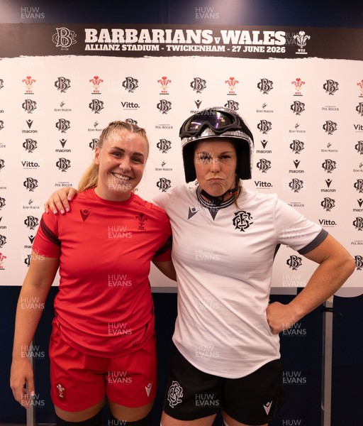 270626 - Barbarians v Wales Women - Alex Callender of Wales and Emily Chancellor of Barbarians at the coin toss