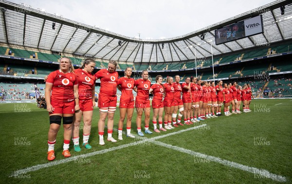 270626 - Barbarians v Wales Women - Wales line up for the anthems ahead of the match