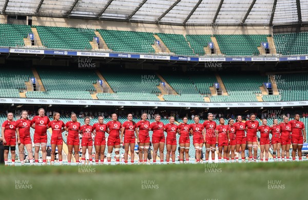 270626 - Barbarians v Wales Women - Wales line up for the anthems ahead of the match