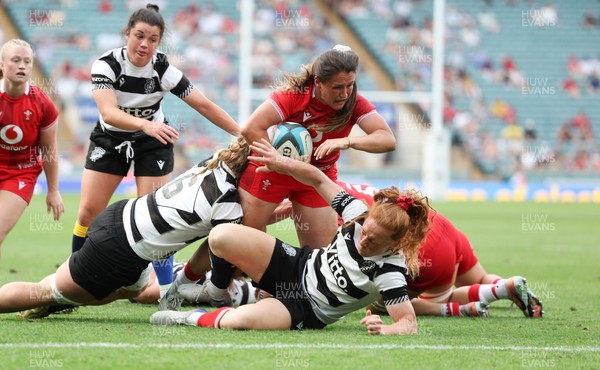 270626 - Barbarians v Wales Women - Kayleigh Powell of Wales powers over to score try