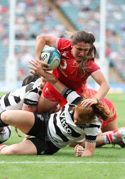 270626 - Barbarians v Wales Women - Kayleigh Powell of Wales powers over to score try