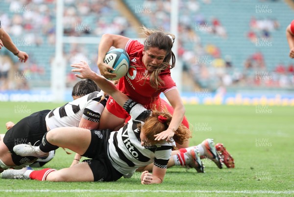270626 - Barbarians v Wales Women - Kayleigh Powell of Wales powers over to score try