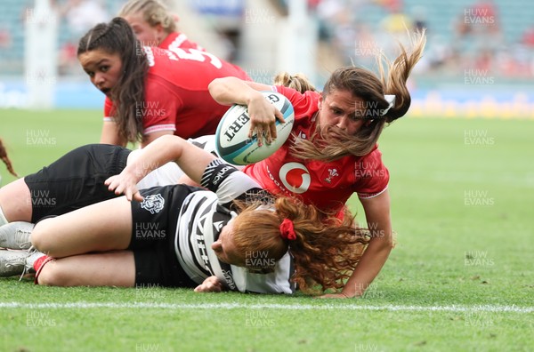 270626 - Barbarians v Wales Women - Kayleigh Powell of Wales powers over to score try