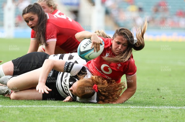 270626 - Barbarians v Wales Women - Kayleigh Powell of Wales powers over to score try