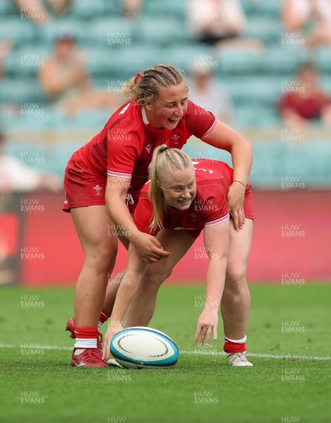 270626 - Barbarians v Wales Women - Seren Lockwood of Wales celebrates after scoring try