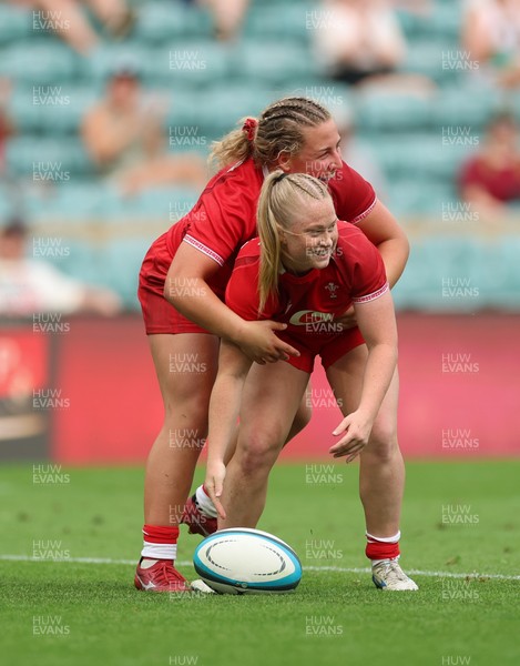 270626 - Barbarians v Wales Women - Seren Lockwood of Wales celebrates after scoring try