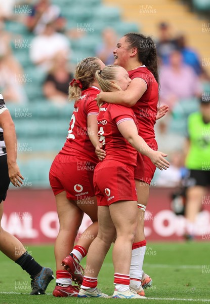 270626 - Barbarians v Wales Women - Seren Lockwood of Wales celebrates after scoring try