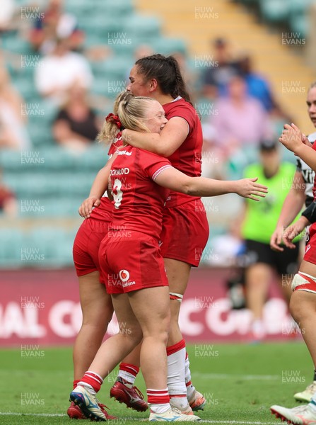 270626 - Barbarians v Wales Women - Seren Lockwood of Wales celebrates after scoring try