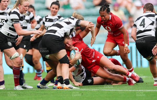 270626 - Barbarians v Wales Women - Molly Reardon of Wales is held short of the line up