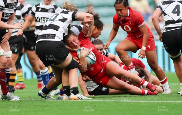 270626 - Barbarians v Wales Women - Molly Reardon of Wales is held short of the line up