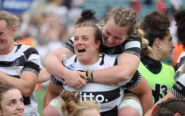 270626 - Barbarians v Wales Women - Wales international Carys Phillips of Barbarians with team mate Amy Rule of Barbarians as they pose for photographs at the end of the match