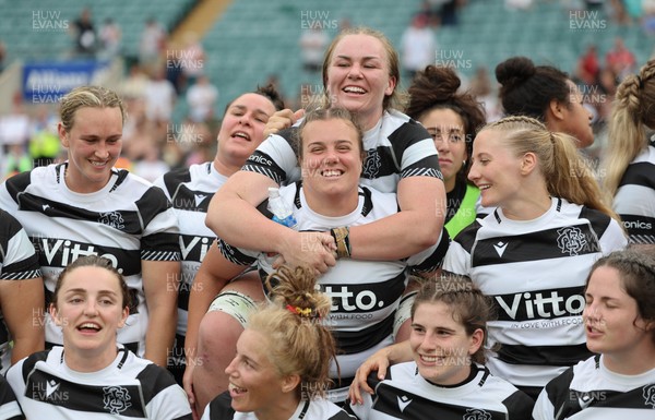 270626 - Barbarians v Wales Women - Wales international Carys Phillips of Barbarians with team mate Amy Rule of Barbarians as they pose for photographs at the end of the match