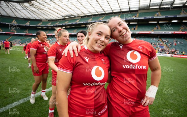 270626 - Barbarians v Wales Women - Kelsie Webster of Wales and Katherine Baverstock of Wales celebrate at the end of the match
